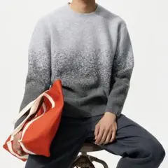 【ユニクロ】スフレヤーングラデーションクルーネックセーター、XL、Gray