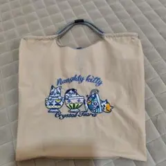 猫の刺繍エコバッグ　トートバッグ　ナイロン
