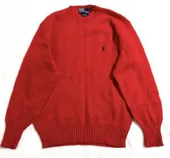 美品　ラルフローレン赤 ニットセーターウール100%ユニセックス　ワンポイント