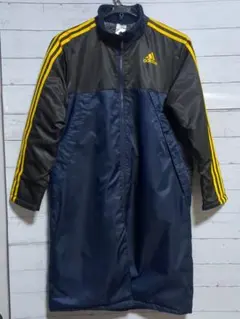S6 アディダス ベンチコート160 ロング丈 ネイビー ピンク ボア アディダスベンチコートロングコートジュニア160 キッズネイビー紺