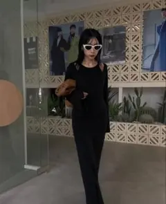 ameri vintage ブラックニットロングワンピース