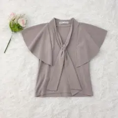 GRL グレイル ボウタイ フレアスリーブ サマーニット グレージュ S 美品