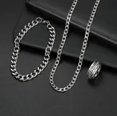 【冬のSALE✨】シルバー ネックレス ブレス　リング 3点セット　統一感