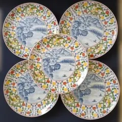 有田焼 南風窯 山水画 花模様 皿 5枚セット