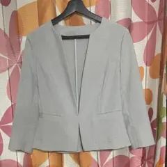 ライトグレー ノーカラージャケット　L