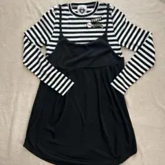 美品　ワンピース　ドッキングワンピース　ブラック　ボーダー　160