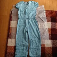 水色フリル袖オーバーオール