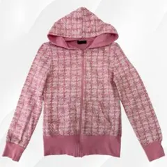 【Mサイズ】M・K・R 総柄 ジップアップパーカー ピンク 英字ロゴ 派手カワ