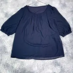 【L】7分袖ブラウス プルオーバー ネイビー 大きいサイズ レディース