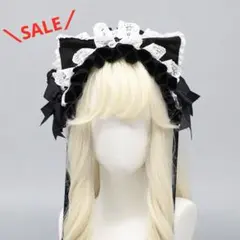 ★SALE★ネコ耳 ヘッドドレス リボン フリル コスプレ ブラック黒
