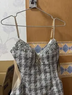 AR M チェック柄ビジュー付きドレス