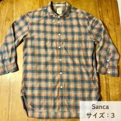 Sanca 赤系チェック柄 フランネルシャツ 七分袖 サイズ3のサムネイル