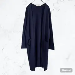J1185 チャイルドウーマン ロングカーディガン F ネイビー 紺 羽織 古着のサムネイル