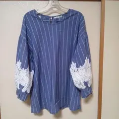 bitter syrup ストライプ レース袖 ブラウス