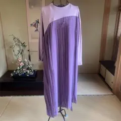 【新品】【タグ付】パープルプリーツ切替カットソー長袖Fサイズ
