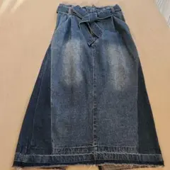 HVC femme ダークブルー ウエストリボン付き ロングタイトスカート　М