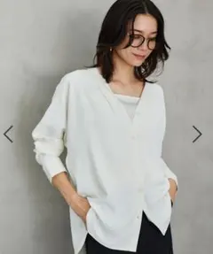 美品 ノーブル 25SS エステルダブルクロスカーデブラウス ホワイト