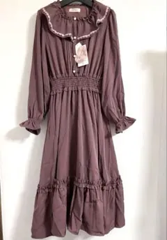 新品 青木美沙子 フリルカラータック ワンピース ティアード しまみさ S