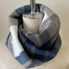 人気❤️ブルー❤️チェック　　フリース　　スヌード　マフラー　防寒　青