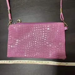 レディースピンク クロコダイル風 ショルダーバッグ