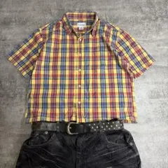 OLD 短丈チェックシャツ　cityboy チェックシャツ　短丈　　イエロー