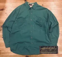 シャツ 古着 80s Eddie Bauer エディーバウアー M 無地 緑