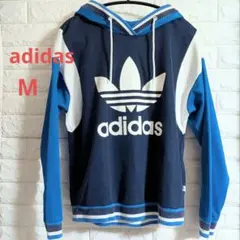 adidas フード付きパーカー ネイビー　トレフォイル　Mサイズ