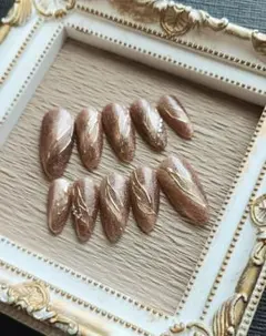 ブラウンマグネットジェル　ミラーシルバー　ストーン　ニュアンス　ネイルチュプ