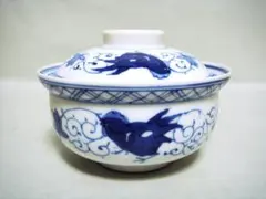 929『染付 鶏 蓋茶碗』　/骨董品 古美術 アンティーク 古玩