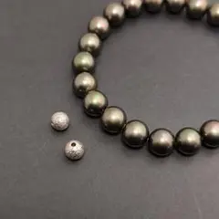 シェルパール8㎜玉(モスグリーン) 23粒＋SV925ロジウム有 6㎜ボール2個