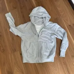 グレー フード付きジップアップパーカー