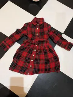 ラルフローレン チェック シャツワンピース 赤
