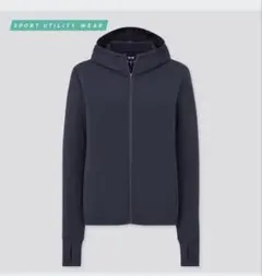 エアリズムUVカットメッシュパーカ（レギュラー・長袖） ネイビー 指あき L