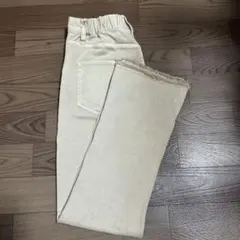 ベージュ ハイウエスト フレアパンツ 裾フリンジのサムネイル