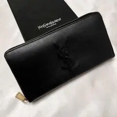 ✨極美品✨イヴサンローラン　カサンドラ刺繍長財布　ラウンドファスナー　ブラック