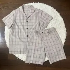 メンズ　チェック柄 半袖シャツ ショートパンツ　セットアップのサムネイル