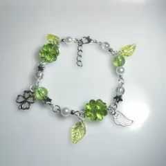 ハンドメイド ブレスレット 65 y2k 韓国 ウィッシュコア クローバー 緑系