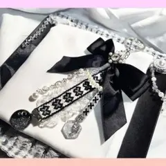 リボンキーホルダー・リボンチャーム・ビーズストラップ・ミサンガ・蝶・ゴシック調