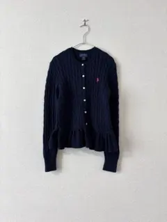 美品ラルフローレン レディース ペプラムカーディガン ケーブル 160 ネイビー