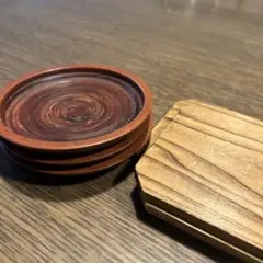 茶托3枚　コースター3枚おまけ　木製　シンプル　湯呑　グラス　茶碗蒸しにも