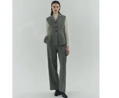 【セットアップ対応商品】モノトーンワッフルペプラムジレ　ワイドマリンパンツ