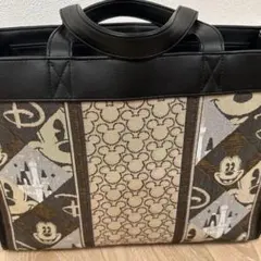 【美品】ディズニー ミッキー ジャガード織り ハンドバッグ ミッキー＆シンデレラ城デザイン！東京ディズニーランド