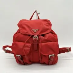 【PRADA】リュック　バックパック　三角ロゴプレート　ナイロン　レッド