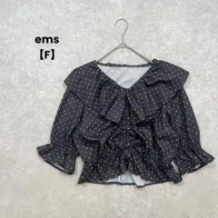 ems/ドット柄ブラウス/F/黒/フリル/大人可愛い/綺麗め/5分袖