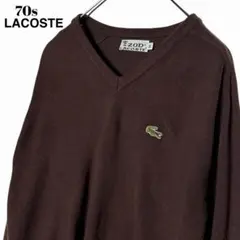70sヴィンテージUSA古着 IZODラコステ Vネックセーター 茶色 Mニット