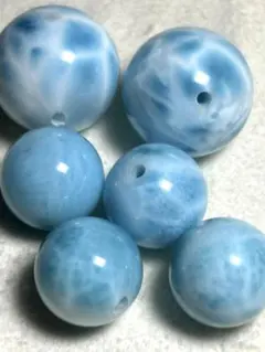 【極上品】　ラリマー粒まとめ売り六粒（新品未使用）貫通穴あり　ドミニカ産