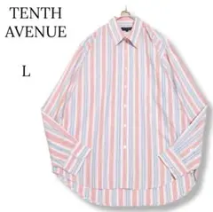 【TENTH AVENUE】　長袖　シャツ　ピンク　メンズ　古着　ストライプ　L