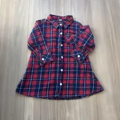 赤と紺のチェック柄ワンピース