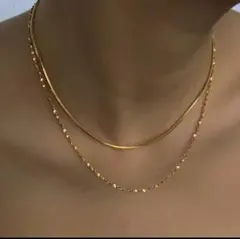 ゴールド ネックレス 高級✨ サージカルステンレス 2連人気チェーン✨
