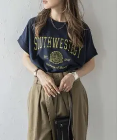 【新品】Bonjour Sagan カレッジ刺繍ピグメントスウェットTシャツ N